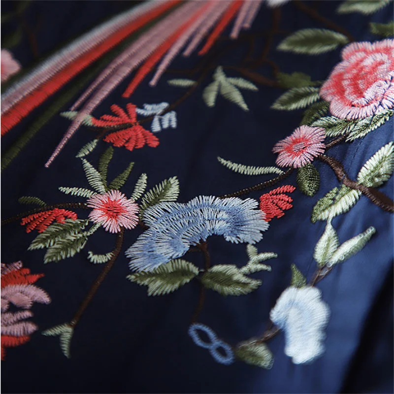 Literature Art Blouse For Women Shirt China Blusas Chic Embroidery Flower Blouses Loose Shirt Medium Length Vintage shirt Top
