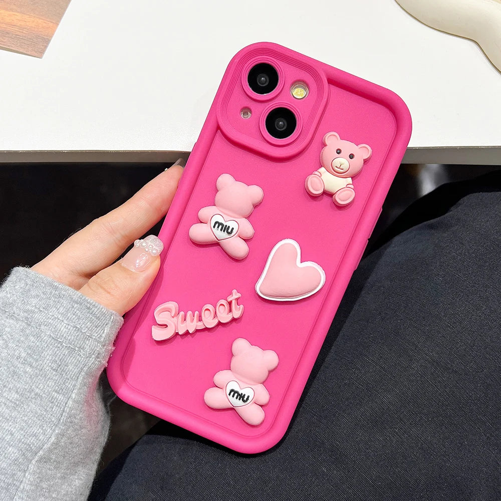 Luxury Cute Bear Phone Case For iPhone 16 Pro Max Funda iPhone 11 13 15 14 12 16 Plus 16promax 15promax 14promax Silicone Covers