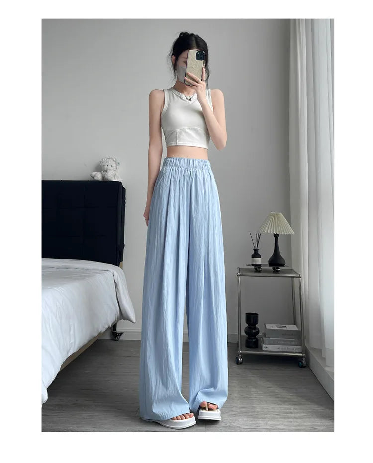 BIVIGAOS Lazy Style Loose Wide Leg Pants Women Summer Coloured Thin Casual Tide Straight Ice Silk Japanese Sunscreen Pants