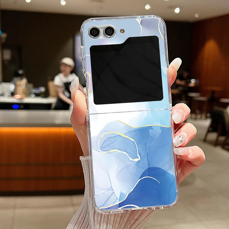 For Samsung Galaxy Z Flip 7 6 5 4 3 Case Watercolor Marble Pattern Hard Clear Folding Cover For Samsung Z Flip6 Flip5 Flip7