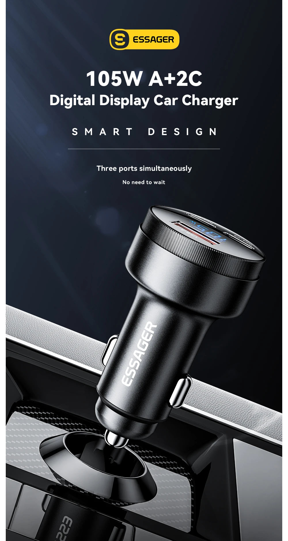 Essager 105W USB Car Charger Quick Charge 4.0 QC4.0 QC3.0 QC SCP PPS PD USB Type C Fast Charging For iPhone 14 15 Xiaomi Phone