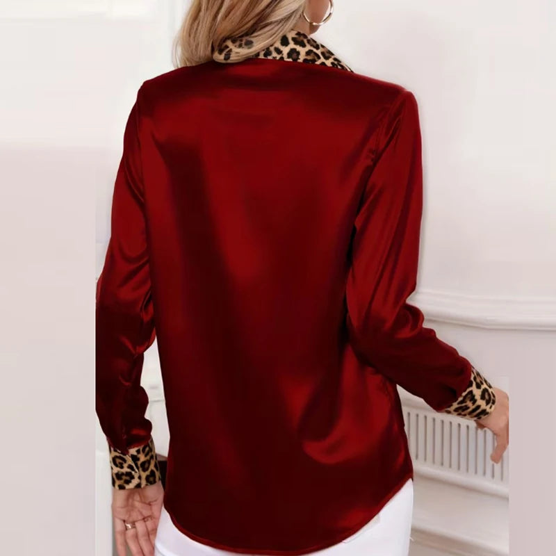 Elegant Blouses For Women Spring Autumn Satin Shirt Women Fashion Flare Long Sleeve Button Silk Blouse All Match Office Lady Top