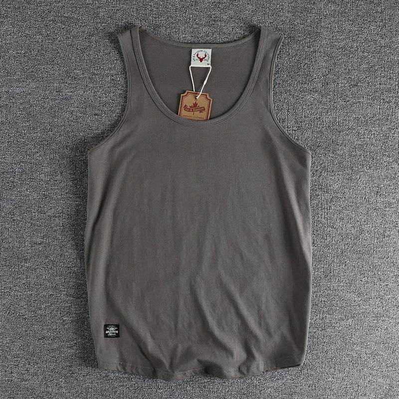 Cotton sleeveless T-shirt vest men's loose vest American style outside wear short sleeve boys sports fitness top tide summer
