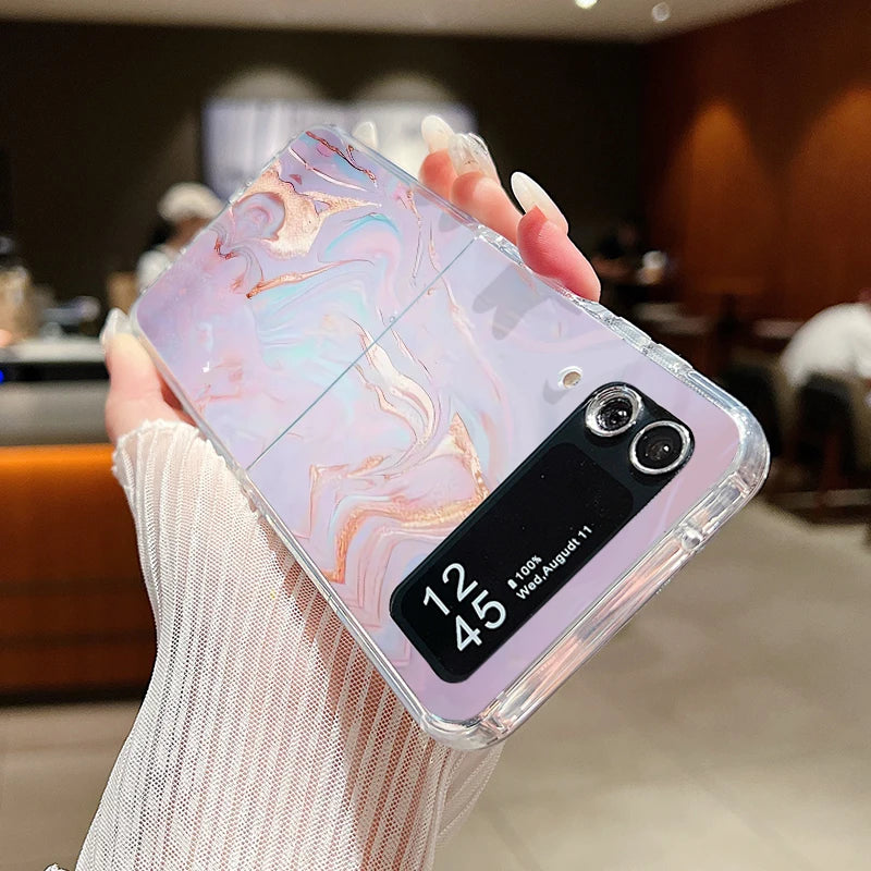 For Samsung Galaxy Z Flip 7 6 5 4 3 Case Watercolor Marble Pattern Hard Clear Folding Cover For Samsung Z Flip6 Flip5 Flip7