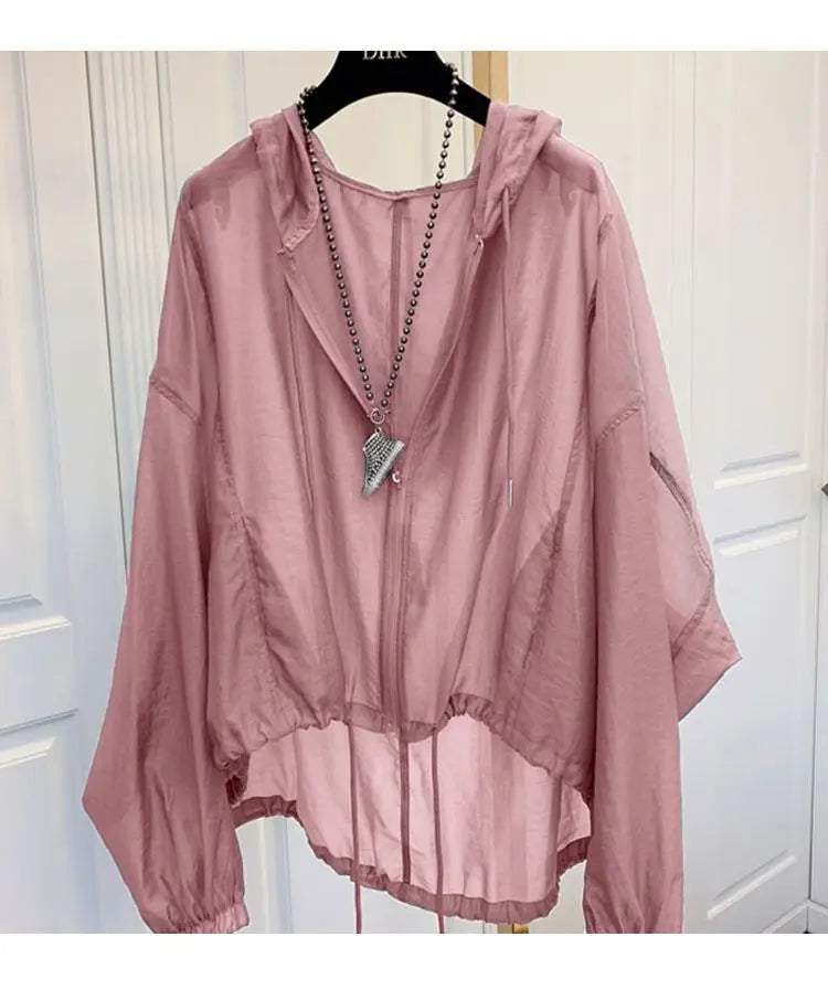 2025 New Ice Silk Thin Sunscreen Coat Women's Jacket Loose Sun Protection Shirt Hooded Top Summer Breathable Lightweight Shirt