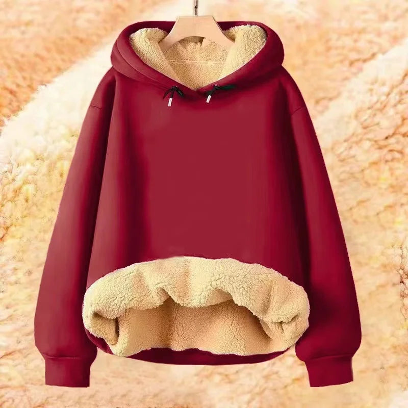 2024 Autumn and Winter New Hooded Lamb Fleece Hoodie Solid Color with Thick Fleece for Men and Women, Warm and Casual Versatile