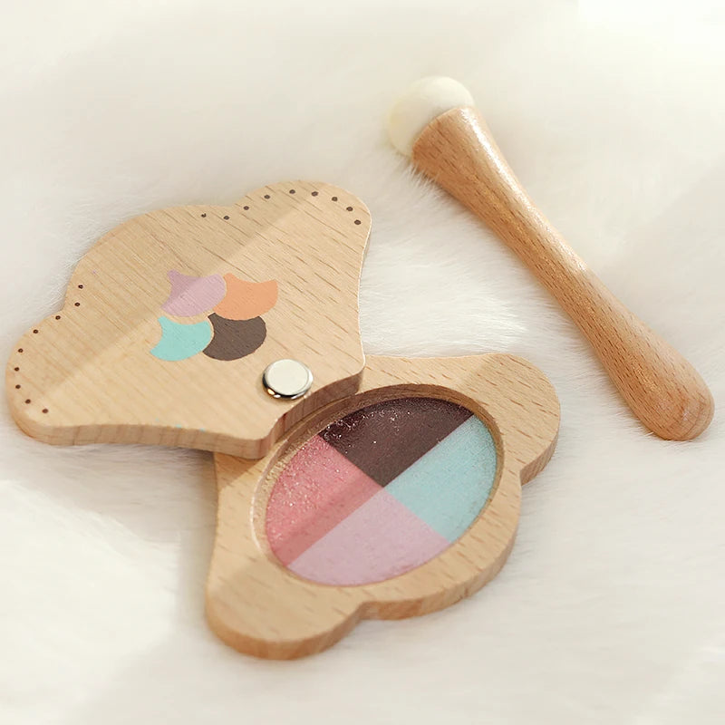 Girls' wooden household cosmetics toy set mirror comb perfume lipstick eye shadow powder birthday gift