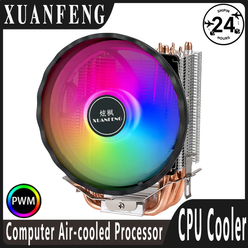 XUANFENG 120mm Fan CPU Cooler 2/4/6 Heat pipe 4pin/PWM Air-cooled Colorful lamp Compatible LGA1700 115x 1200 2011-3 x79 x99 AMD