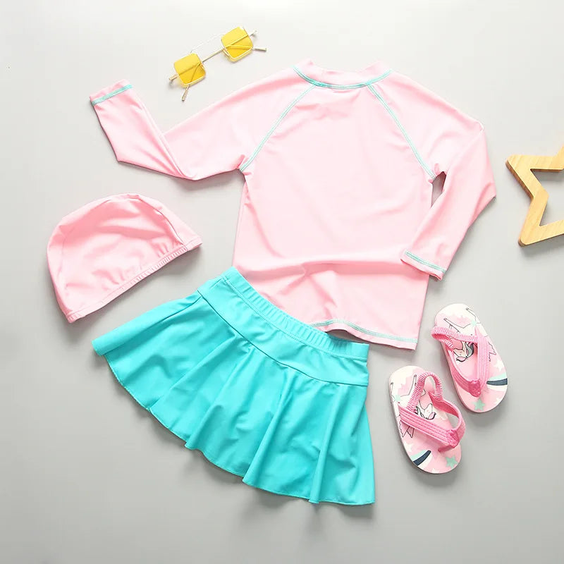 Baby Girl Swimwear Yellow Swimsuit for Girls UPF50 Sunscreen Children Swimming Suit Long Sleeve Infant Toddler Bathing Suit Kids
