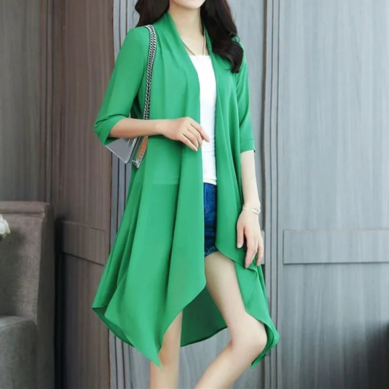 Summer Sun Protection Clothing Women Chiffon Cardigan Half Sleeve Blouse Shirts Ladies Shawl Female Tops Women Loose Thin Coats