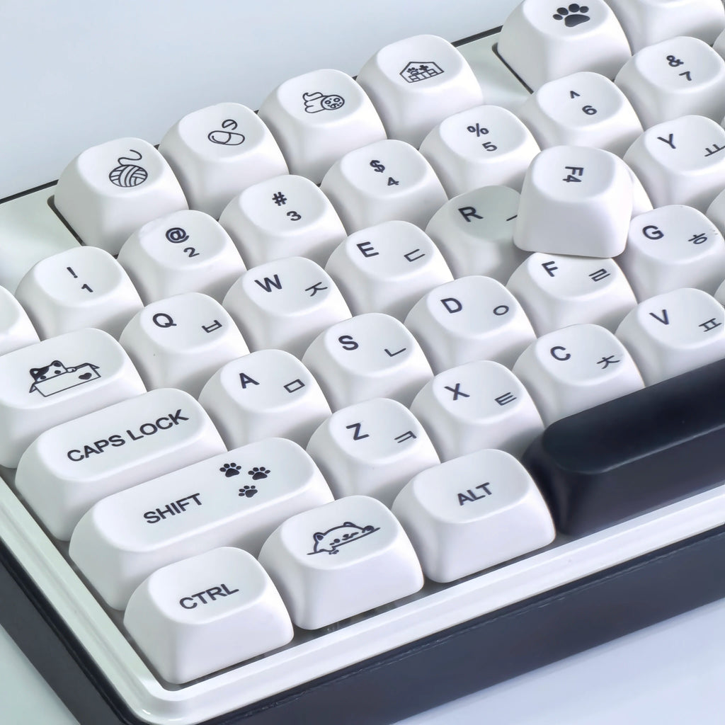 MAIMOOO MOA Keycap Korean Russian English 120Keys Round Cute Pbt Minimalist Style Black And White Cute Kitty Keycaps