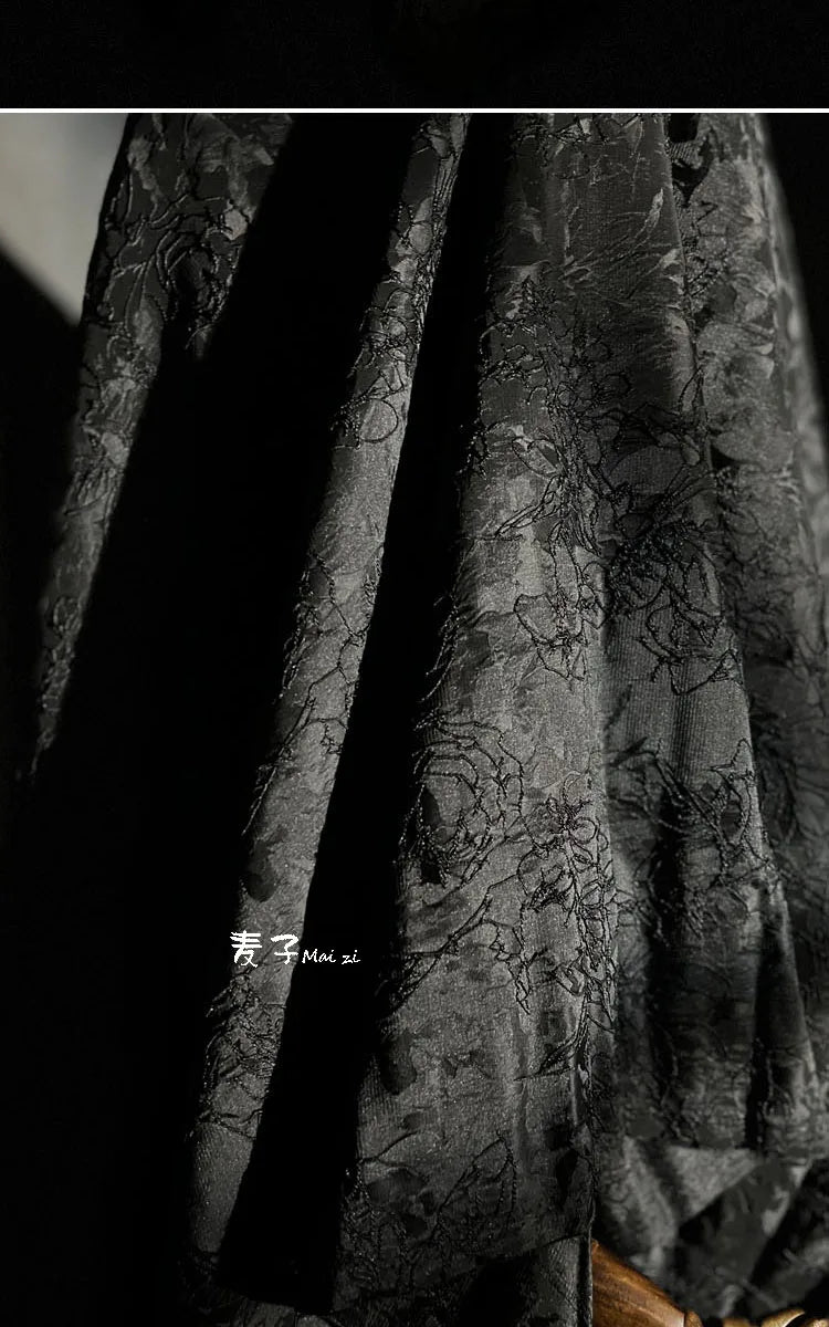 Jacquard Fabric Blackwhite Linear Plant Texture Embroidery Outerwear Suit Clothing Designer Cloth Diy Sewing Polyester Material