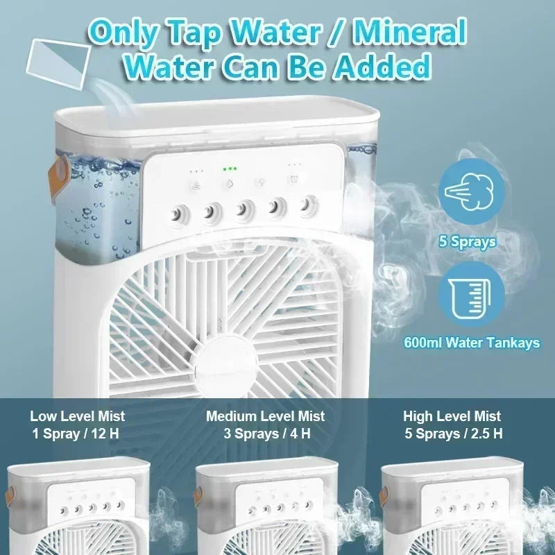Summer Cooling Fan 3 In 1 Portable Desktop Humidifier USB Mini Air Conditioners Night Light Water Mist For Home, Office