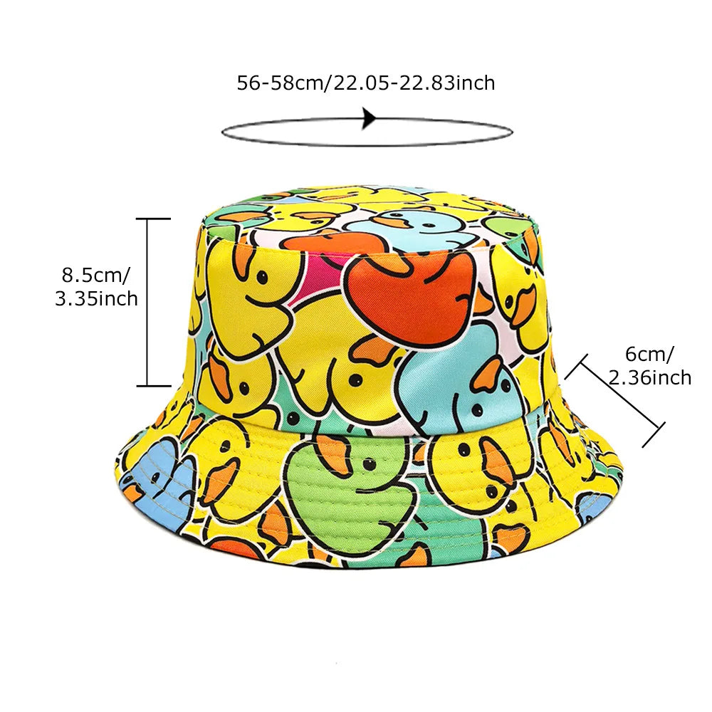 Cute Cartoon Duck Print Bucket Hat for Women Men Fashion Decorate Panama Summer Outdoor Travel Sunscreen Fisherman Hats Hip Hop