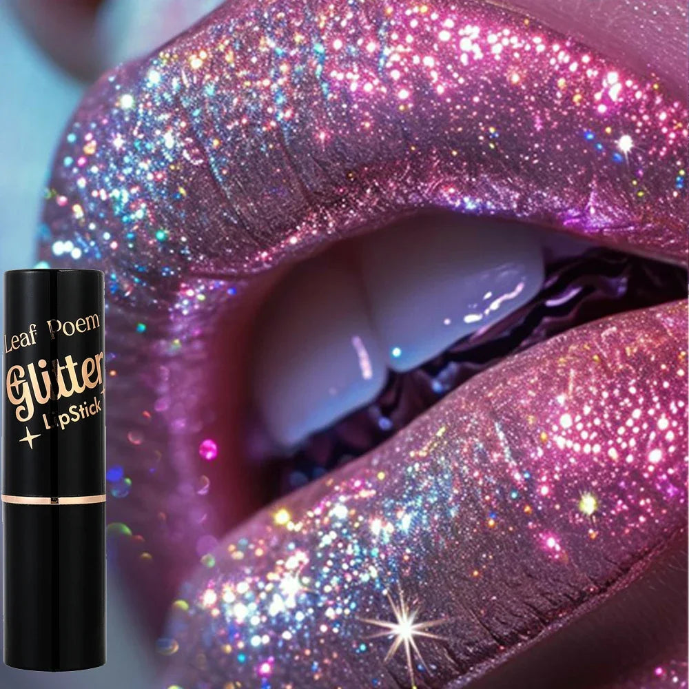 Black Tube Shiny Diamond Lipstick Pearl Moisturizing Glitter Lip Tint Balm Waterproof  Lasting Lip Gloss Shimmer Sexy Lip Makeup