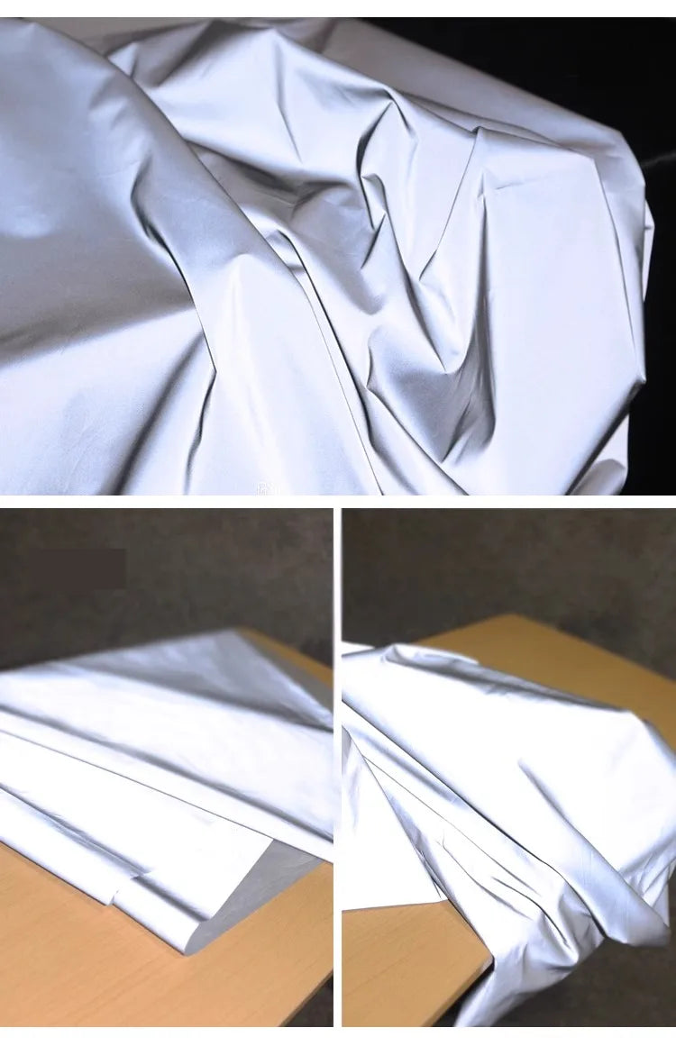 Noctilucent Reflective Fabric Silver By The Meter for Coats Down Jacket Sewing Fashion Designer Cloth Diy Textile Textured Silky