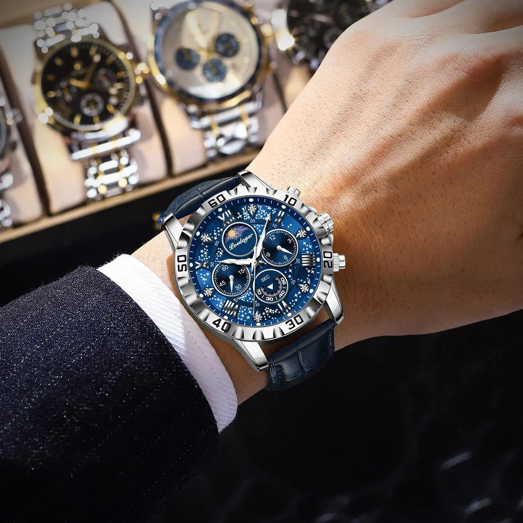 POEDAGAR Original Military Man Wristwatch Waterproof Luminous Chronograph Leather Strap Watches For Men Quartz Men's Watch Reloj