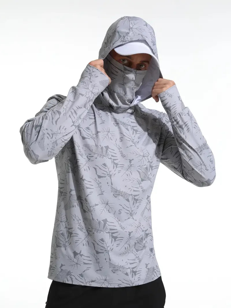 2024 Hooded Face Mask Sun Protection UV Protection Grey camouflage Long Sleeved Hiking Sportswear Fishing Suit
