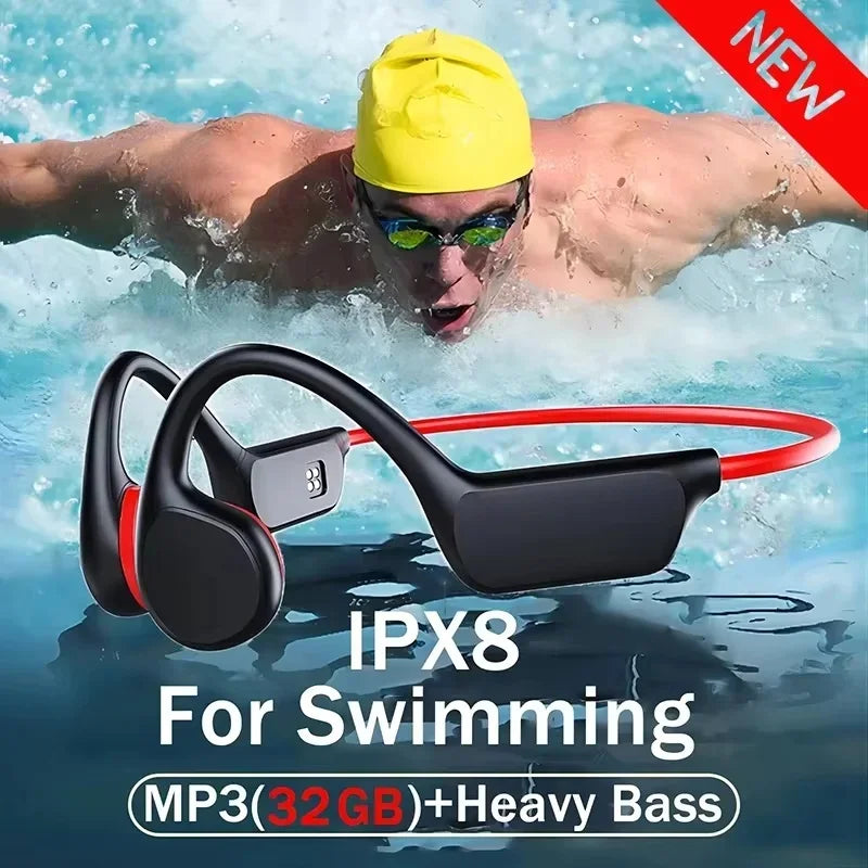 Wireless Bone Conduction Headset Swimming Sports Headphone IPX8 Bluetooth 5.4 With Mic Waterproof Exercise Fitness 2026 NEW