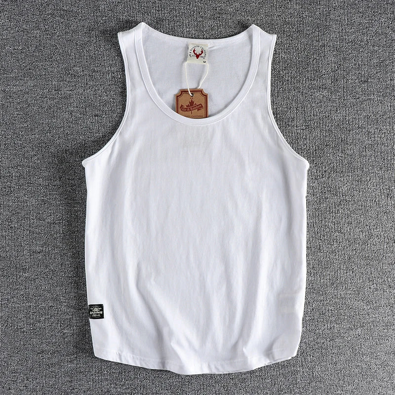 Cotton sleeveless T-shirt vest men's loose vest American style outside wear short sleeve boys sports fitness top tide summer