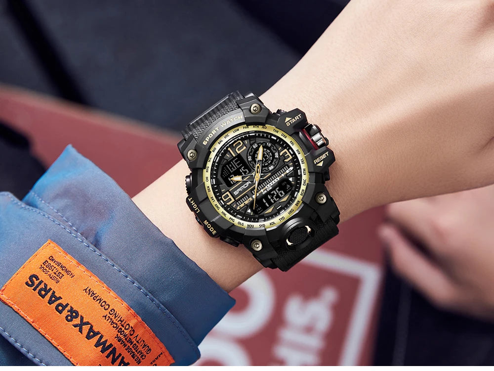 SANDA 3133 Digital Watch Men Military Sport Stopwatch Quartz Wristwatch Top Brand Luxury LED Waterproof Male Electronic Clock