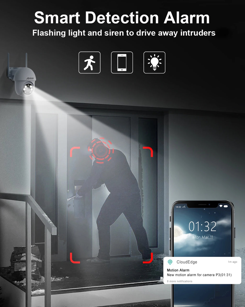 ANRAN 5G Wifi Camera 2/3/4PCS 5MP Wired Security Camera 24/7 Continue Record, IP66,Compatible Alexa,Auto Tracking,PIR Detection