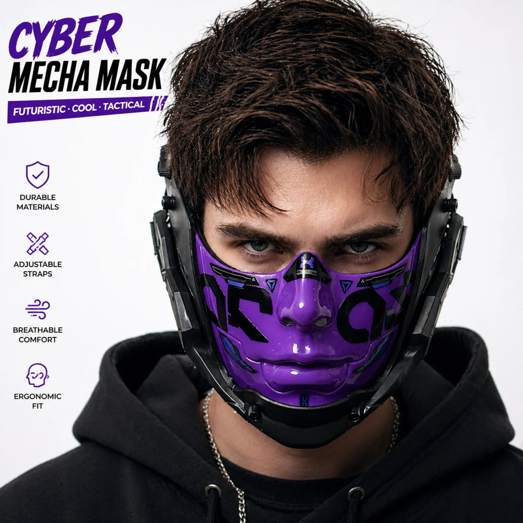JAUPTO Cyberpunk Half Face Mask Mecha Style Halloween Cosplay Mask Adjustable Straps Breathable Comfort Tactical Streetwear