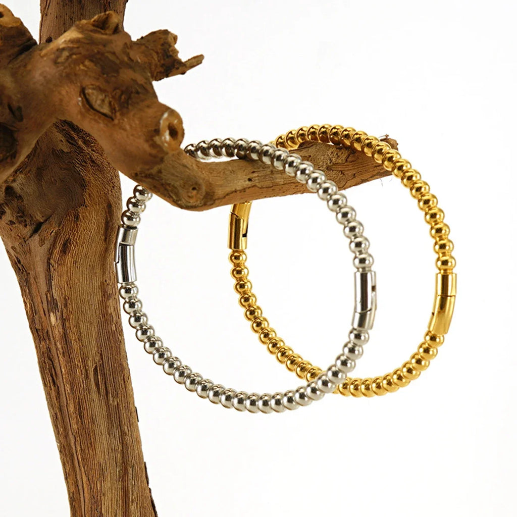 Round Ball Beaded Bracelets Bangles High Quality Stainless Steel Twist Balls Dots Bead Bangle for Women Jewelry