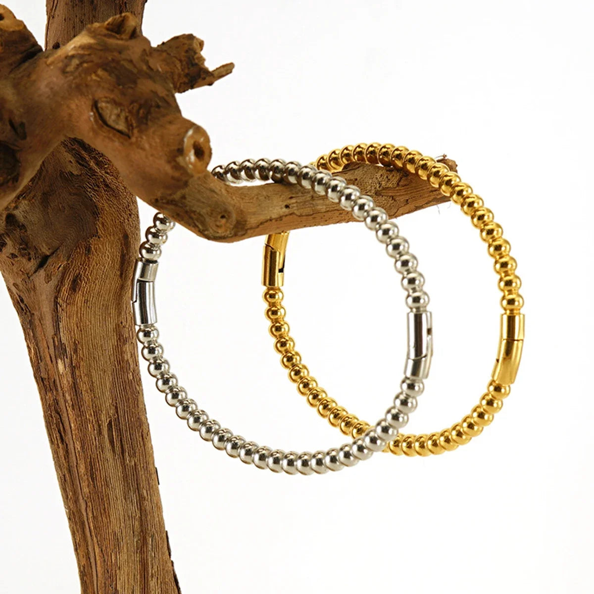 Round Ball Beaded Bracelets Bangles High Quality Stainless Steel Twist Balls Dots Bead Bangle for Women Jewelry