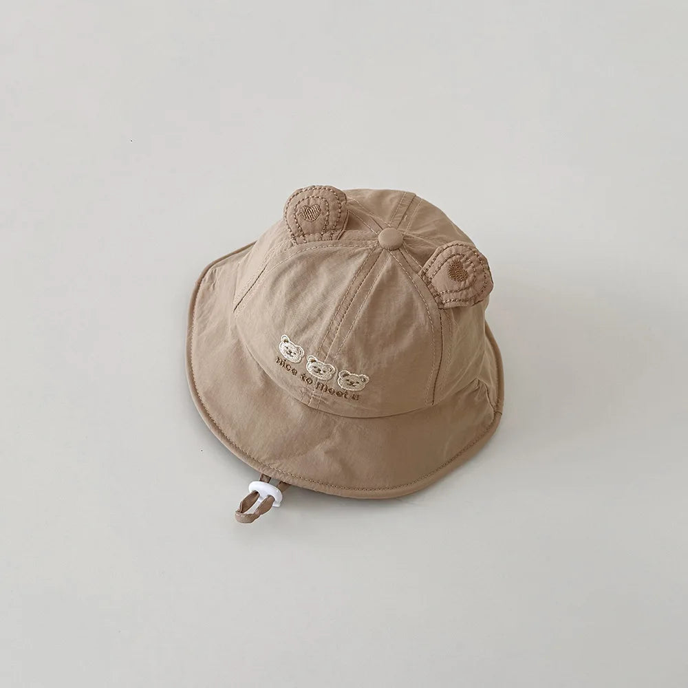3-16 Months Korean Baby Hat Spring Summer Cute Bear Quick Drying Basin Hat Newborn Baby Sunscreen Bucket Hats