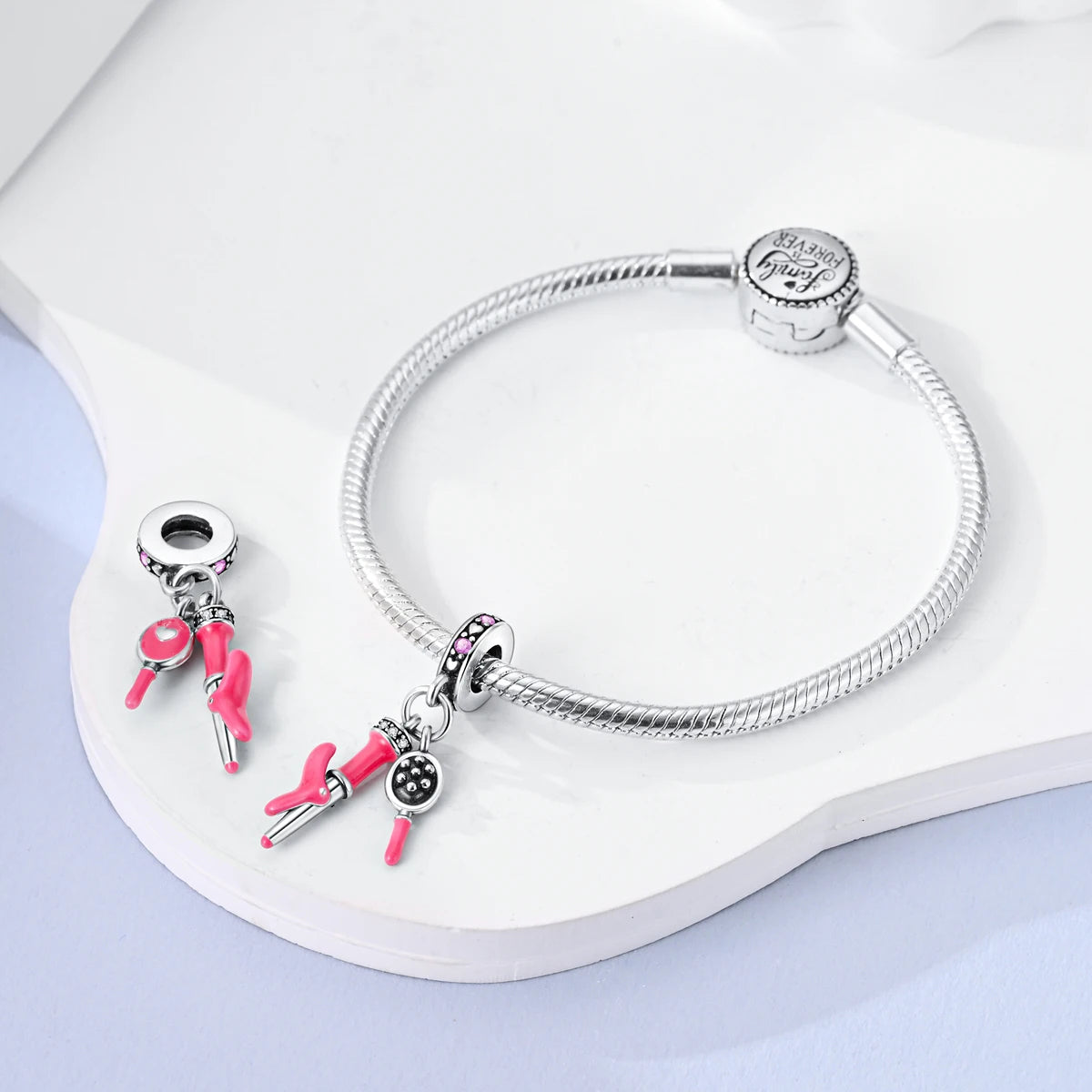 925 Silver Lipstick High Heels Charms For Lady Pendant Fit Original Bracelet DIY Ornament