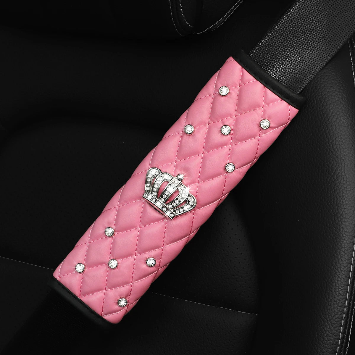 A skin feeling PU sheepskin embroidered crown diamond artificial stone car shoulder guard seat belt automotive supplies