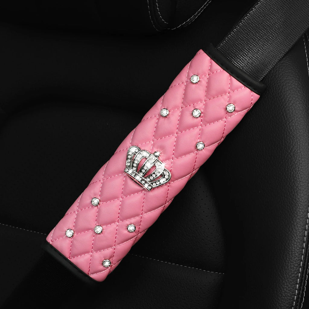 A skin feeling PU sheepskin embroidered crown diamond artificial stone car shoulder guard seat belt automotive supplies