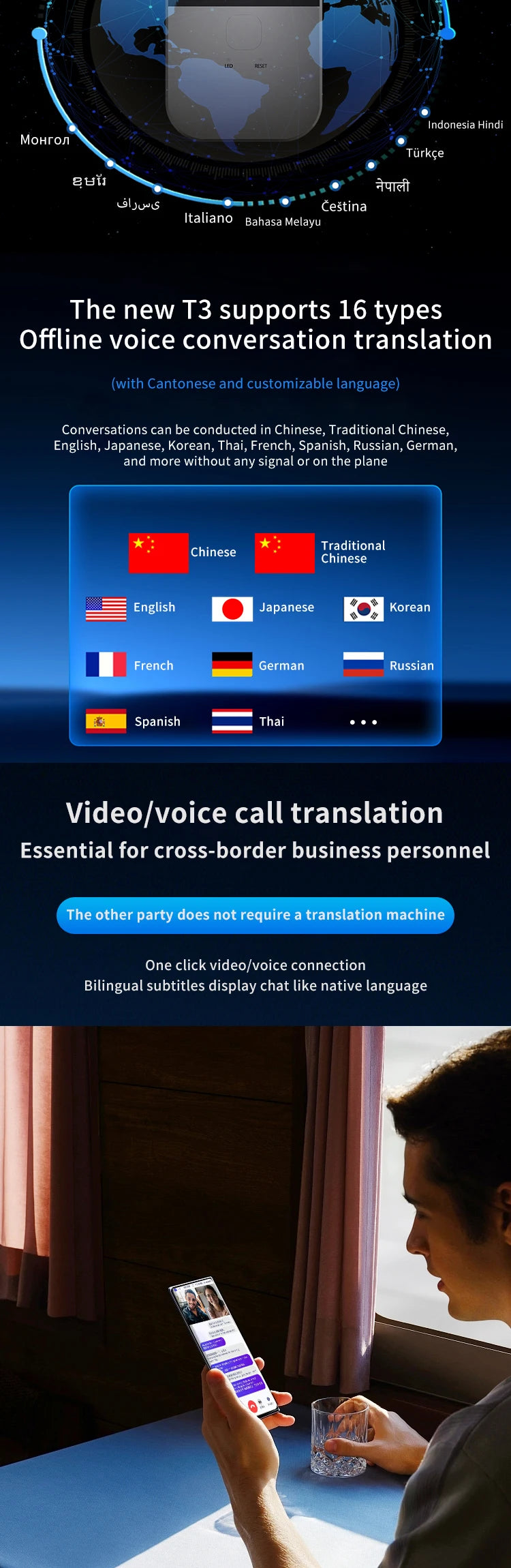 T3 Translator 140 Language Translation Device, AI Two-way Real-time Voice Instant Translation, Can Be Used for Business Travel