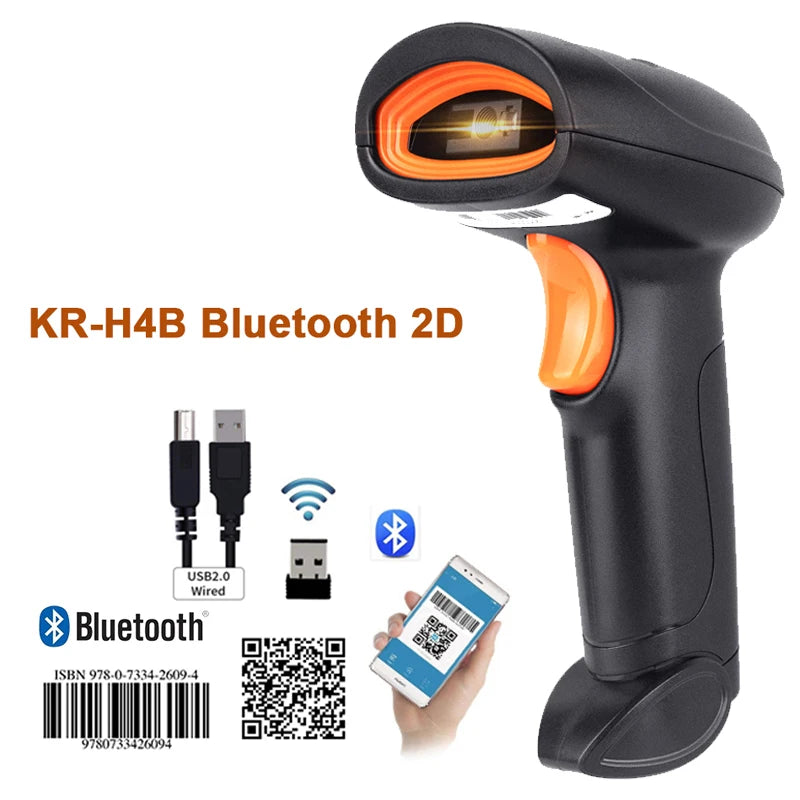 KEFAR Wireless Barcode Scanner Wired Handheld Barcode Reader Bluetooth QR PDF417 DM Codes Reader for Smartphone Screan Reader