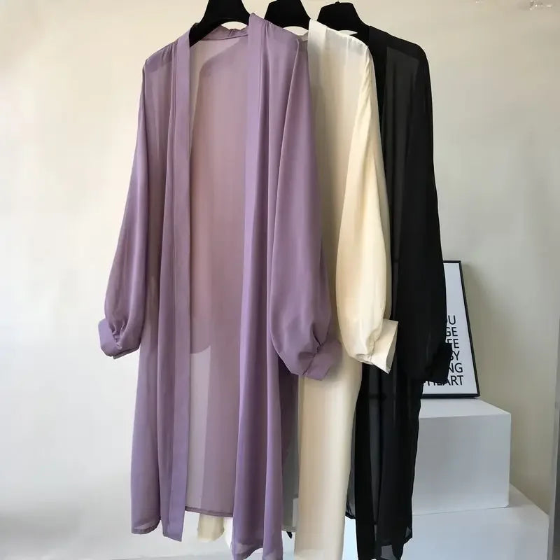Long Shirts Women Summer Girls Sunscreen Clothing Seethrough Thin Loose Solid Simple Leisure All-match Korean Style Chiffon Tops