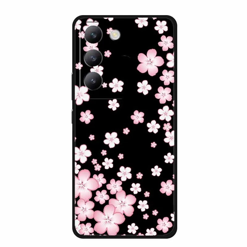 For vivo V40 SE Case Luxury TPU Soft Silicone Phone Back Cover for vivo V40 SE 5G Protective Shockproof Flowers Girl Cute Coque