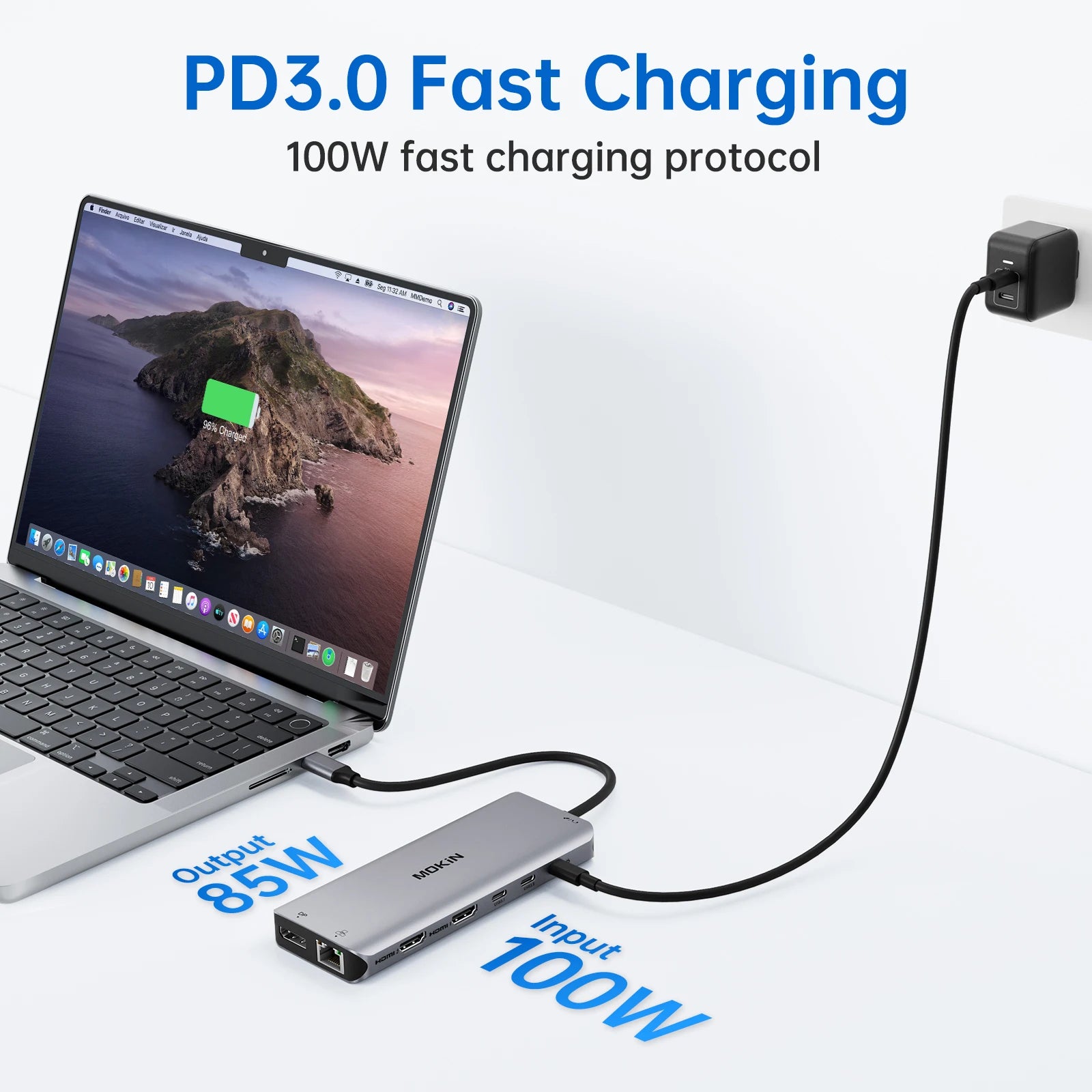 MOKiN USB C HUB 4K60Hz Type C to DP RJ45 SD&TF PD 100W Adapter Dock for MacBook Pro Air M2 M1 3*USB 3.1 10Gbps Splitter usb hub