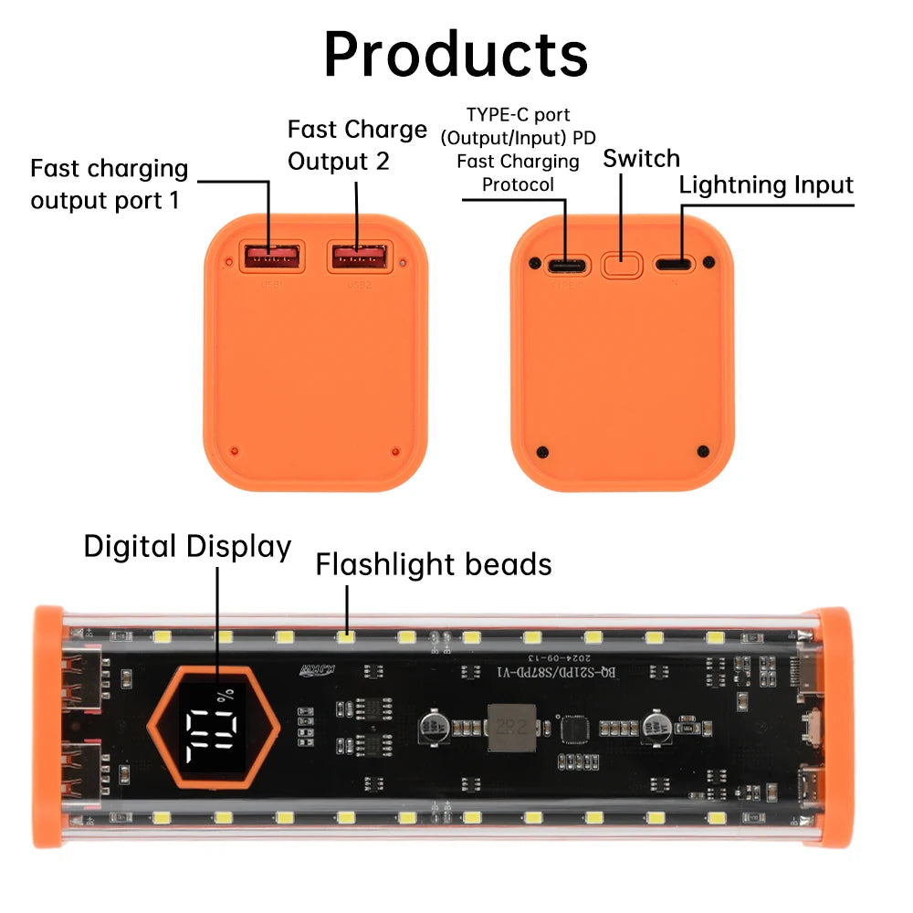 8 Slots 21700 Battery Case DIY Kit Mecha Transparent Quick Charge Flash Charger Battery Case Kit Power Bank Box Type C