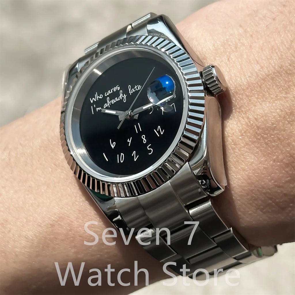 New DIY personality fashion mechanical watch polished teeth fixed frame sapphire glass NH35A automatic movement