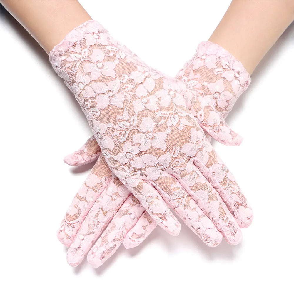 Women Fashion Bride Lace Driving Gloves Thin Lace Sunscreen Female Short UV Protection Gloves Goth Party Hollow-Out Mittens