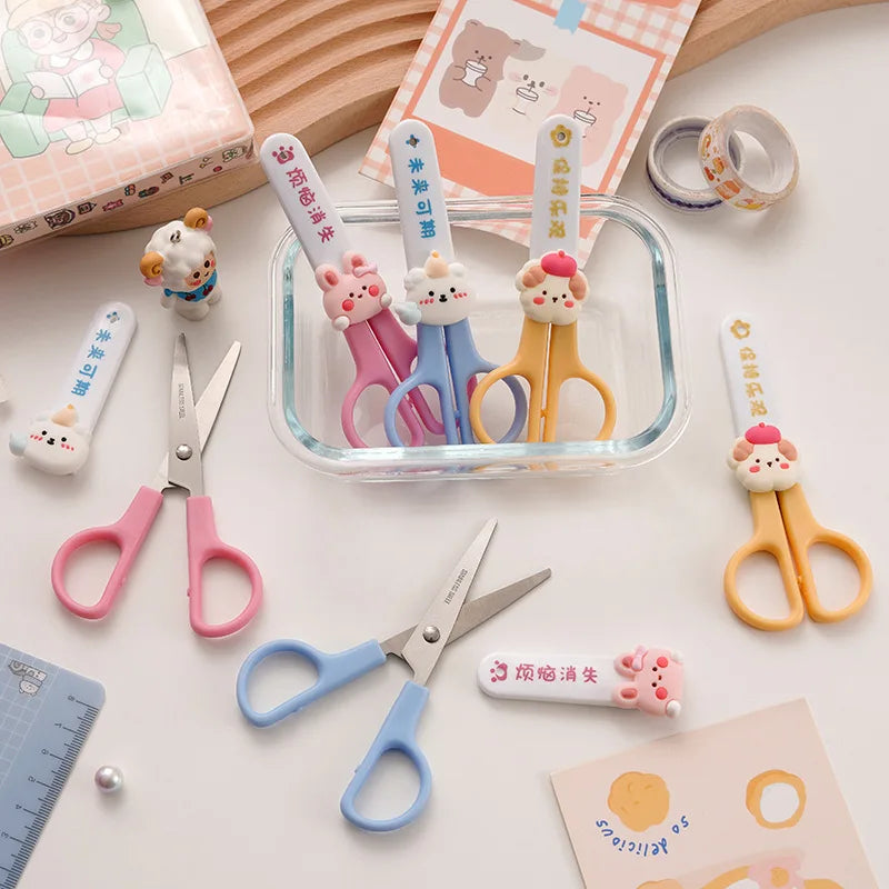 Office School Supplies Cartoon Scissors Primary School Students Safety Stationery Small Creative Cute Round Head Handmade Lovely