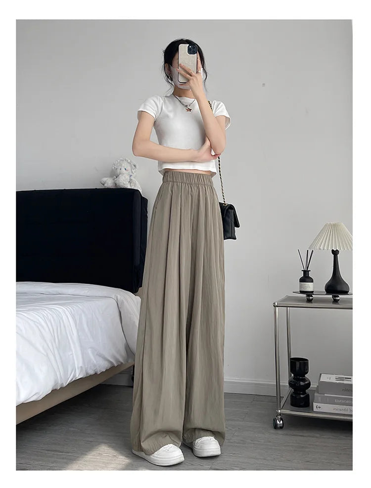 BIVIGAOS Lazy Style Loose Wide Leg Pants Women Summer Coloured Thin Casual Tide Straight Ice Silk Japanese Sunscreen Pants