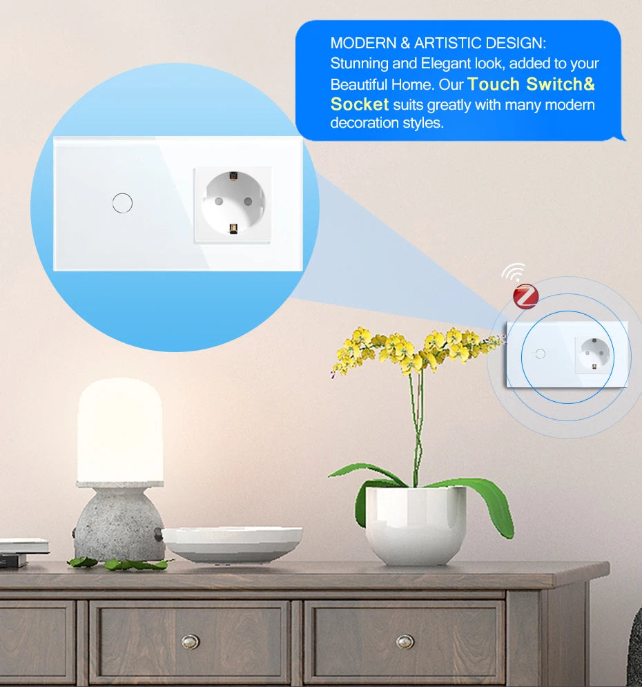 Bseed EU Zigbee Touch Switch 1/2/3Gang 2Way Smart Light Switch Wall Socket USB Type-C Charge Port Tuya Google Home Alexa Control