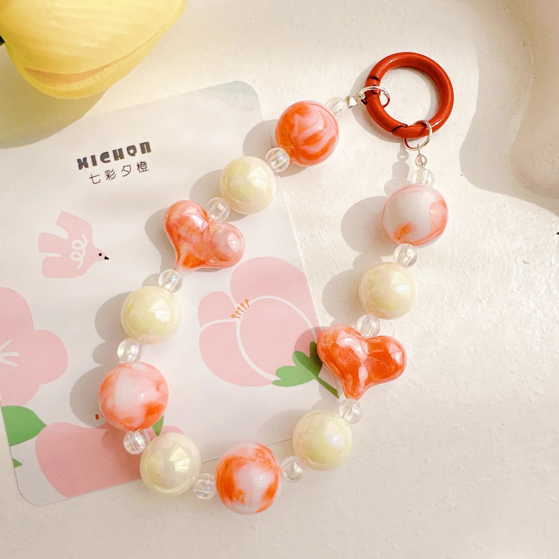 Acrylic Beads Keychain Phone Charm Women Girls Mobile Phone Chain Cellphone Strap Anti-lost Lanyard Beaded Hanging Rope Jewelry