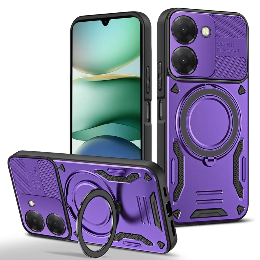 Solid Armor Shockproof Magnetic Case For Xiaomi Redmi 15C 15 A5 14C Note 14S 14 13 Pro Plus 5G Car Holder Ring Stent Phone Cover