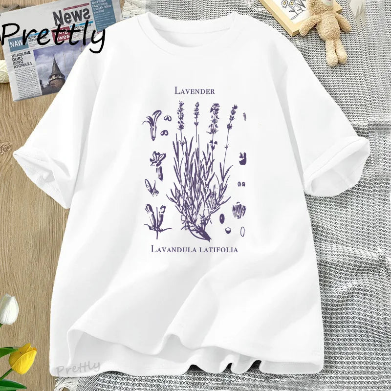 Retro Lavender Graphic T-Shirt Wildflowers Nature Botanical T Shirt Cotton Short Sleeve Round Neck Tshirt Harajuku Clothes Tees