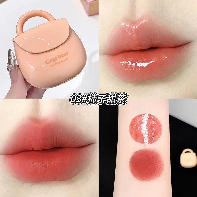 Gegebear Mini Bag Double Effect Lip gloss Smooth Color Rendering Matte Mirror Set Lip Glaze lipstick gifts