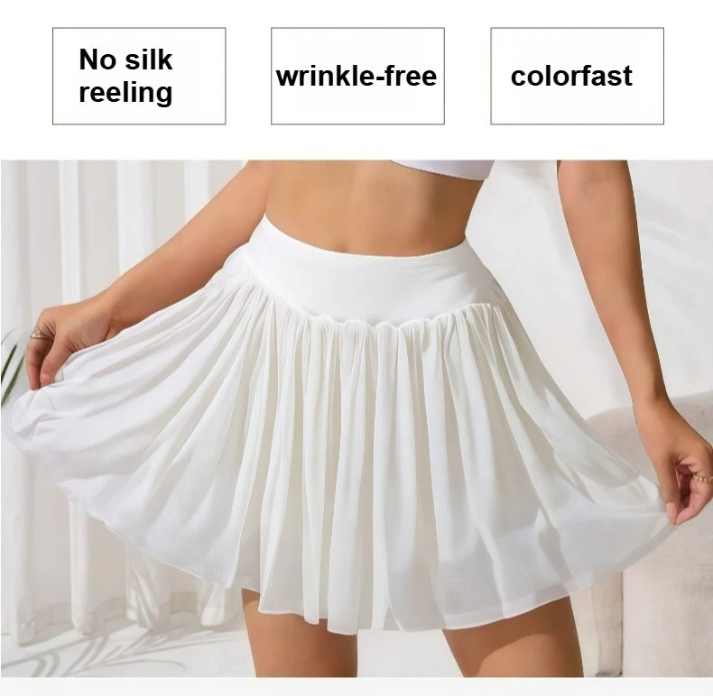 New European Style Dress Women Yoga Skirt Shorts Built in Shorts High Waisted Mesh for Tennis Workout Gym Fitness Tennis Dress