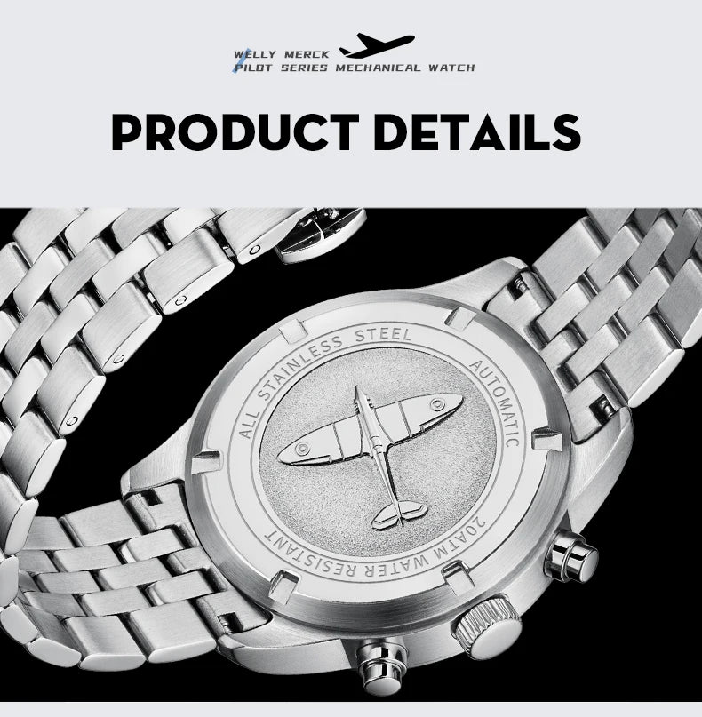 WM Watch Automatic Mechanical Watches Waterproof Multifunctional Business Men's Watches Watch Welly Merck Watch WM166M